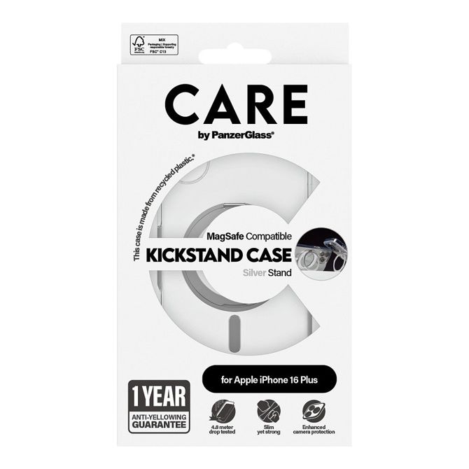 Ovitek CARE by PanzerGlass s stojalom MagSafe za iPhone 16 Plus, prozoren 3