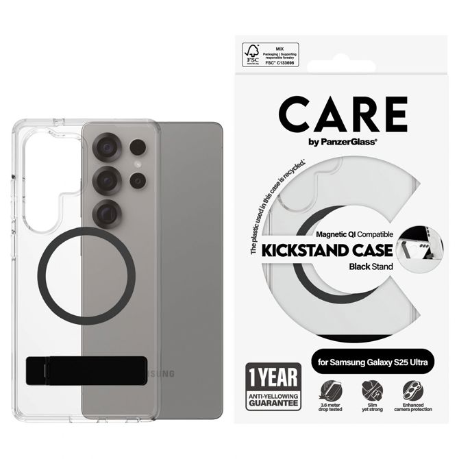 Ovitek CARE by PanzerGlass Feature s stojalom za Samsung Galaxy S25 Ultra, prozoren 2