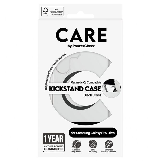 Ovitek CARE by PanzerGlass Feature s stojalom za Samsung Galaxy S25 Ultra, prozoren 3