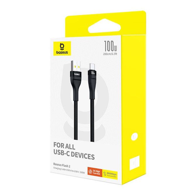 Polnilni kabel Baseus Flash 2 USB na USB-C 100W, 2m (črn) 6