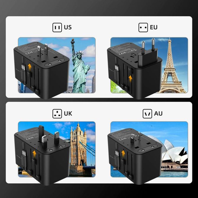 Potovalni adapter Choetech  + USB TipC PD 45W polnilec + kabel EU USA UK AU PD5021 2