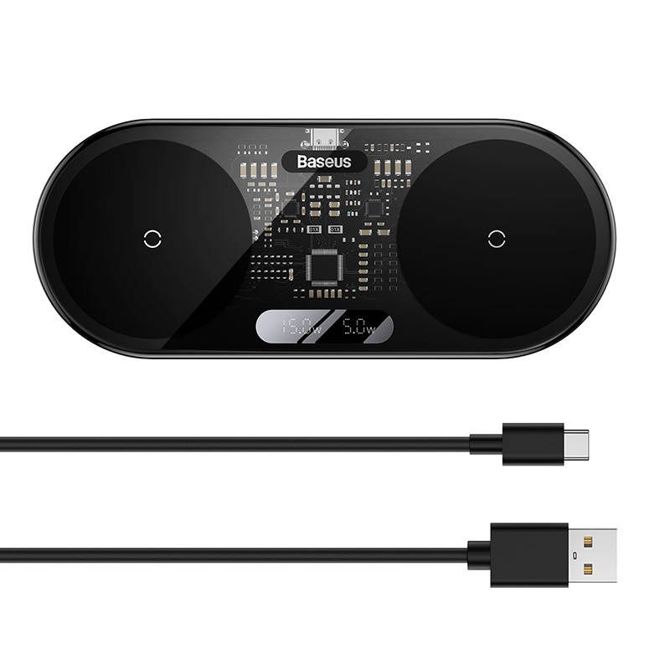 Dual Qi brezžični polnilnik Baseus Digital LED Display, 20W 6