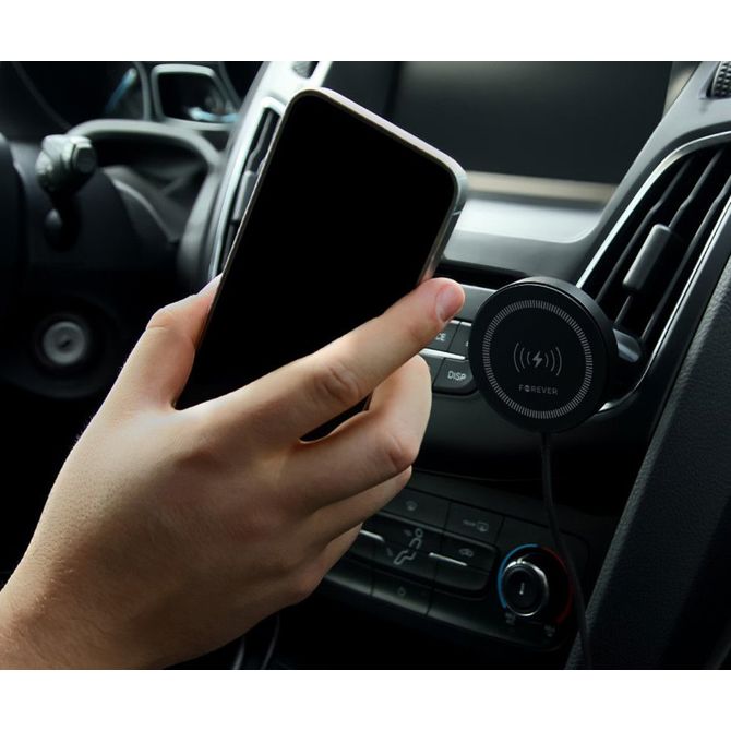 FOREVER MACH-300 magnetni avto nosilec / polnilec za telefon, 2v1, 15W brezžično polnjenje, 360° vrtenje, MagSafe tehnologija, USB Type-C, črn 2