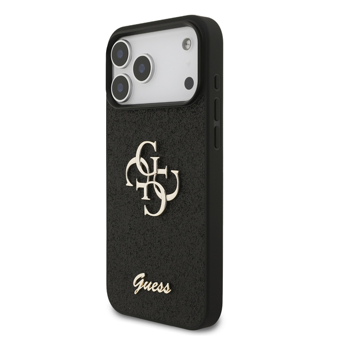 GUESS GUHCP17XHG4SGK silikonski ovitek za iPhone 17 Pro Max - črn z bleščicami in zlatim logom 2