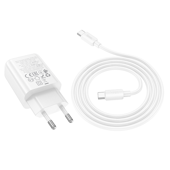 Hoco polnilec N61 GaN PD 20W USB-A, Type C s kablom Type C na Type C za Samsung - bel 3
