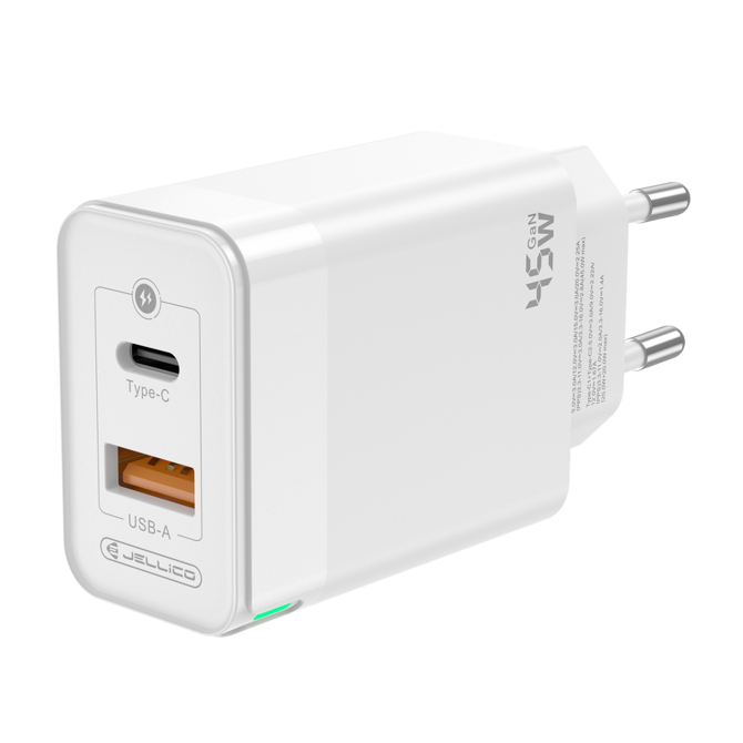 Hišni polnilec Jellico C107  GaN QC / PD 45W vhod USB A in Type C s kablom Lightning - Original (EU Blister) - bel 3