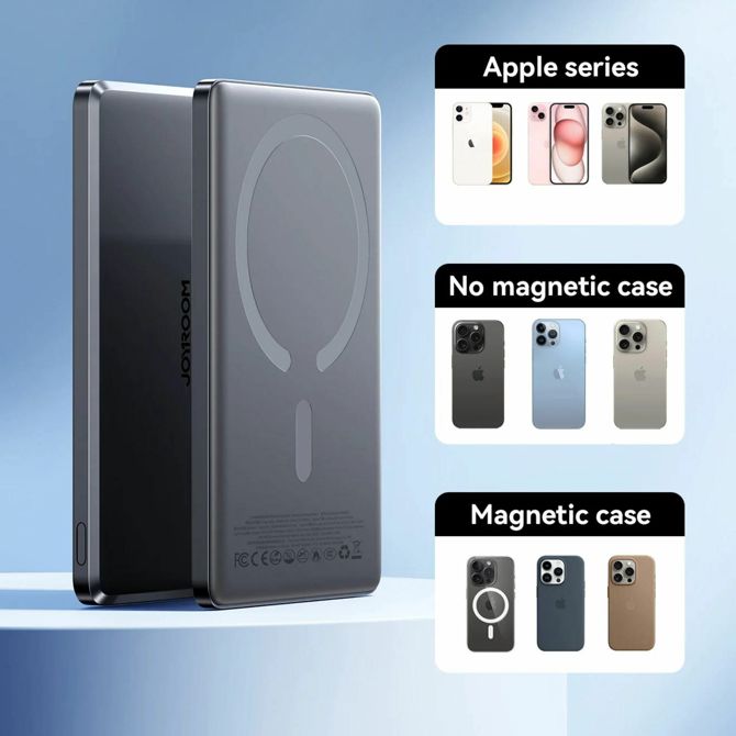 Prenosna baterija Joyroom JR-PBM08 MagSafe, 5.000 mAh, 20 W PD, 15 W brezžično, sive barve 6