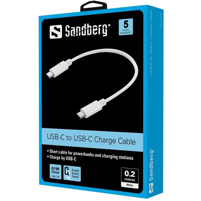 Kabel Sandberg, USB-C (ST-ST), 0,2 m, bel 2