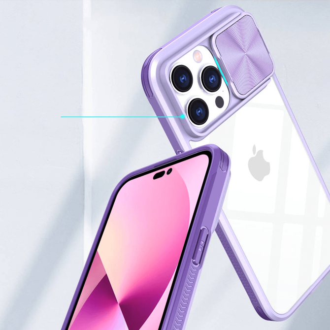 Onasi Lens Cover silikonski ovitek zaščita za iPhone 15 Pro Max - prozorno/vijola 3