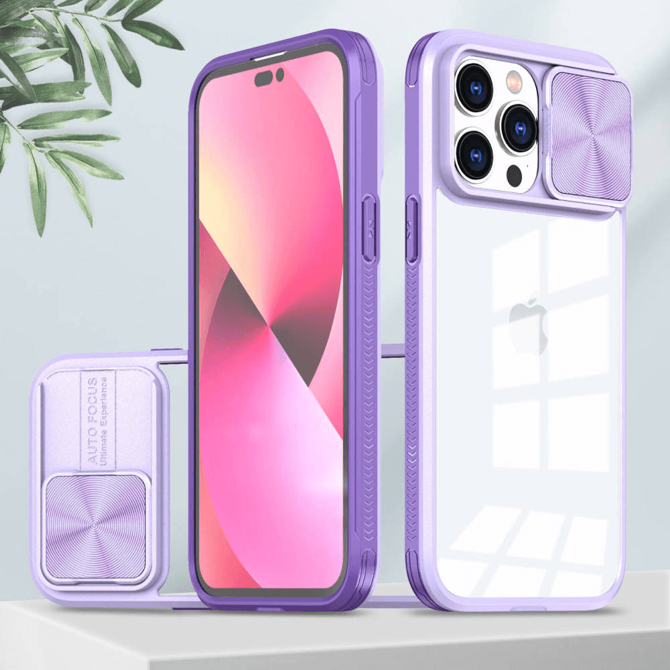 Onasi Lens Cover silikonski ovitek zaščita za iPhone 15 Pro Max - prozorno/vijola 4