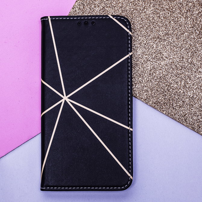 Onasi Mistik preklopna torbica Samsung Galaxy A22 5G A226 - črna z zlatimi črtami 3