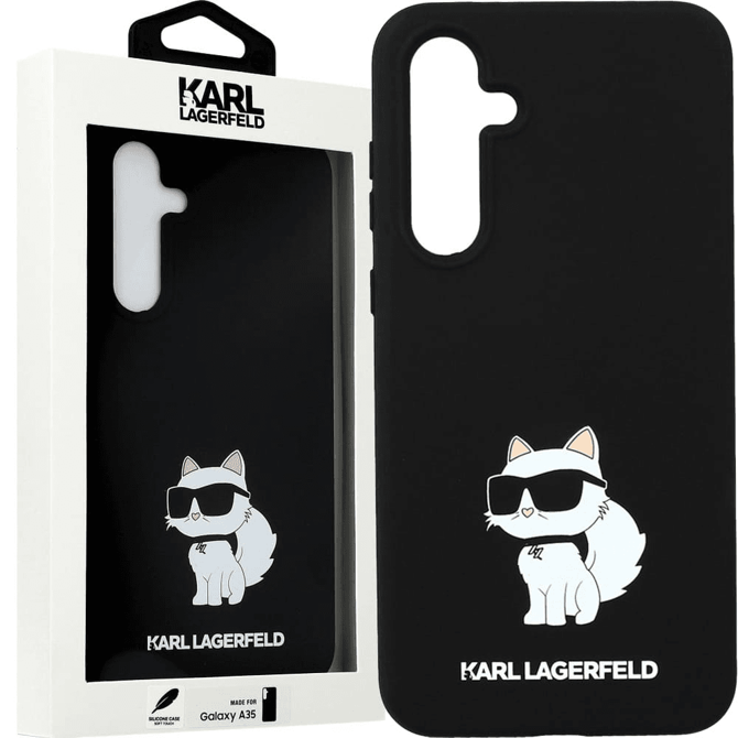 Originalen KARL LAGERFELD ovitek Samsung Galaxy A35 - IML NFT Choupette Body - črn silikonska zaščita - KLHCA35SMHCNPK 4