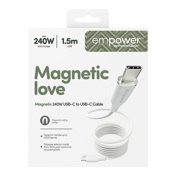 Podatkovni kabel PanzerGlass MAGNET 240W hitro polnjenje, USB-C na USB-C, 1,5 m, magnetno zapiranje, 100% reciklirana plastika 3