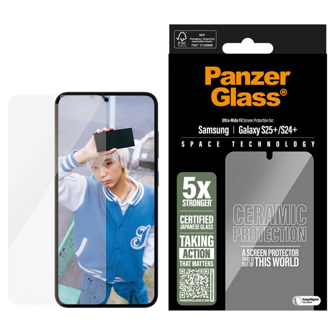 Zaščitno steklo PanzerGlass Keramični zaslon 9821131931, prozorno, Samsung Galaxy S25+/S24 Plus, odporen na praske in udarce, enostavna namestitev 2