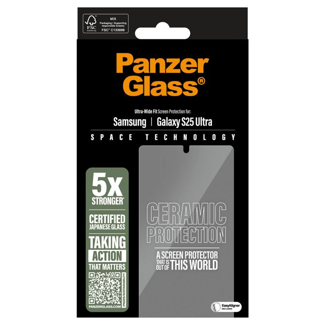 Zaščitno steklo  PanzerGlass Ceramic Protection Samsung Galaxy S25 Ultra, keramično steklo, odpornost na udarce in praske, oleofobni premaz, popolno lepljenje 3