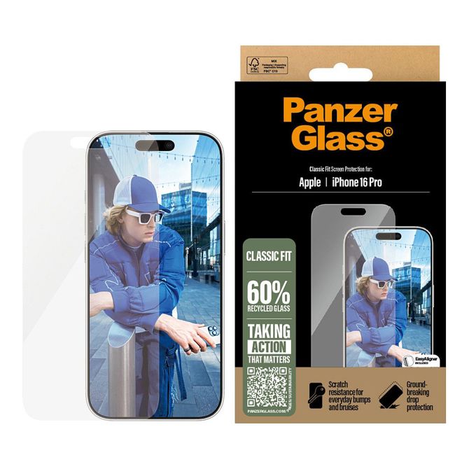 Zaščitno steklo PanzerGlass 9821131933 za iPhone 16 Pro, kaljeno steklo, odporna na praske in udarce, premaz proti prstnim odtisom, 60 % recikliran material 2