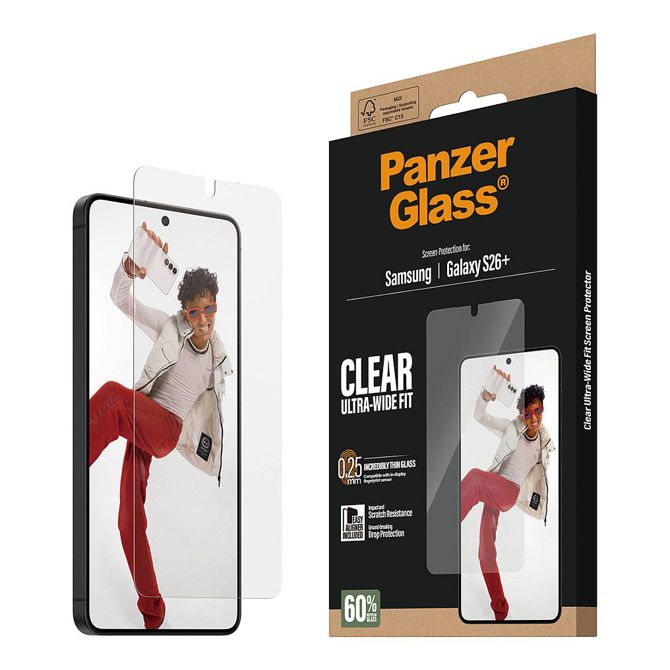 Zaščitno steklo PanzerGlass Galaxy S26+ EasyAligner / 60 % reciklirano kaljeno steklo, odpornost na praske in udarce, premaz proti prstnim odtisom, popolno prileganje, enostavna namestitev 6