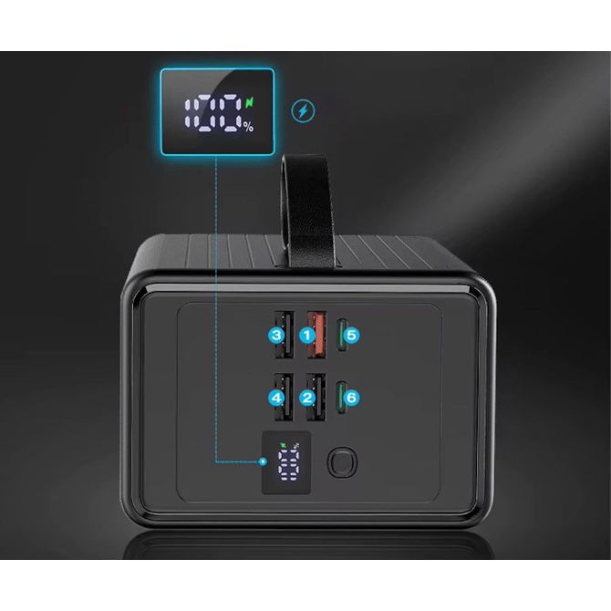 Powerbank Platinet PMPB8065, 80.000 mAh, 65 W, Quick Charge 3.0, Power Delivery, 4× USB-A, 2× USB-C, LED zaslon, črna 3