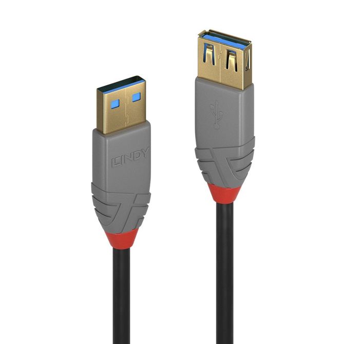 Podatkovni kabel Lindy Anthra Line USB 3.2 Gen 1, USB-A moški na USB-A ženski, 2 m, trojno zaščita, pozlačeni konektorji 2