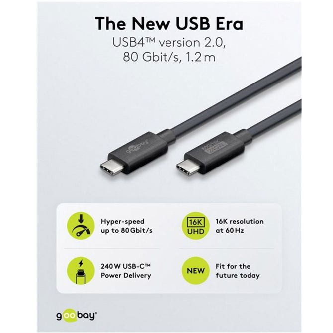 Podatkovni kabel Goobay USB4 2.0, USB-C na USB-C, 80 Gbit/s, 1,2 m, polnjenje do 240 W 3