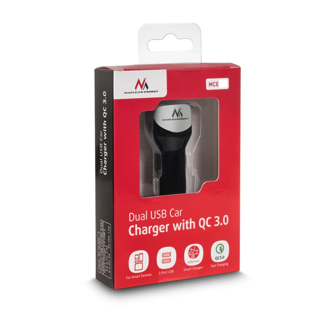 Polnilec za avto Maclean MCE157, 2 x USB, s kablom, QC 3.0 6