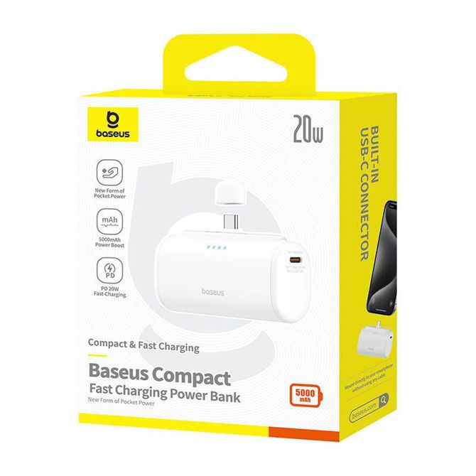 Powerbank Baseus Compact 5000mAh, 20W, USB-C (bel) 6