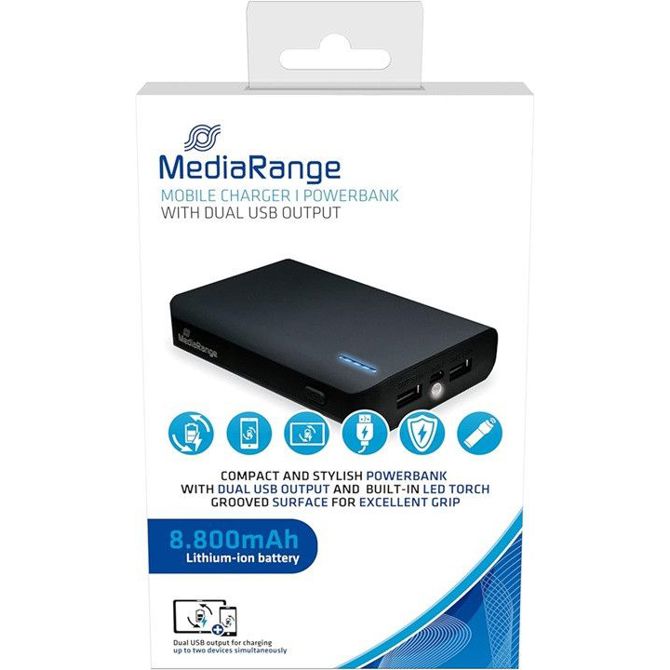 Prenosna baterija MediaRange MR752, 8.800 mAh, LED svetilka, 2× USB-A, 3,7 V, črna 2