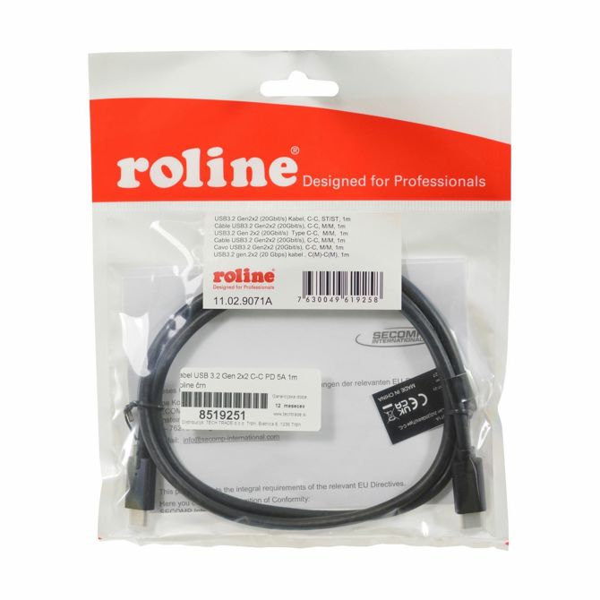 Roline kabel USB 3.2 2x2 C-C PD 5A  1m črn 2