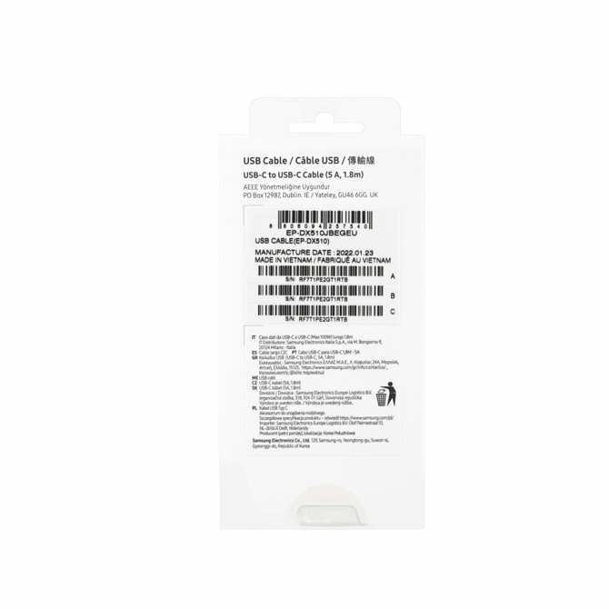 Samsung podatkovni kabel EP-DX510JBEG Super Fast Charge Type C na Type C 100W 5A 1,8m - črn (Blister) 4