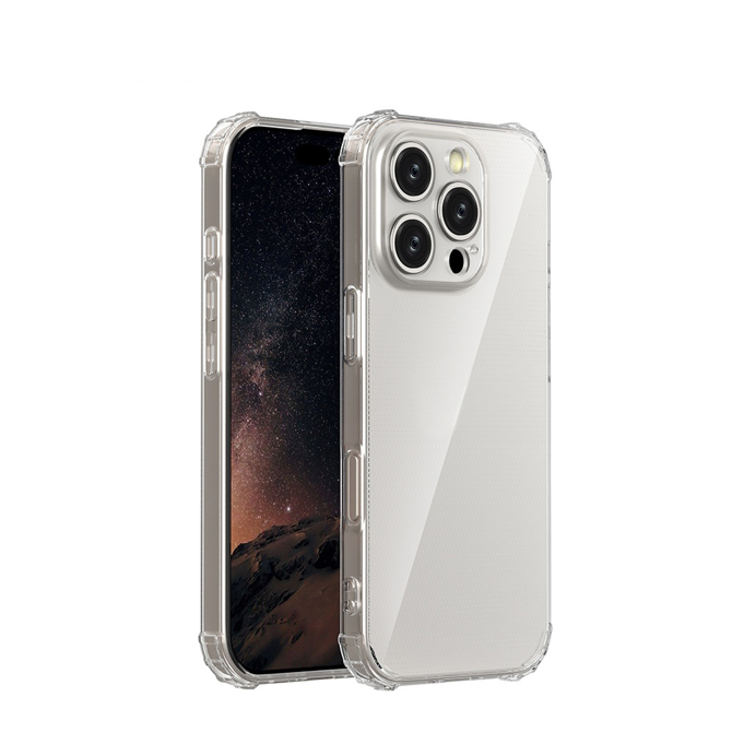Silikonski ovitek ANTISHOCK za iPhone 17 Pro prozoren, ojačani robovi, zaščita pred padci, nedrseča zasnova, prozorne barve 3