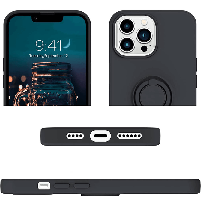 Silikonski ovitek Liquid Ring za iPhone 13 Pro Max - črn 6