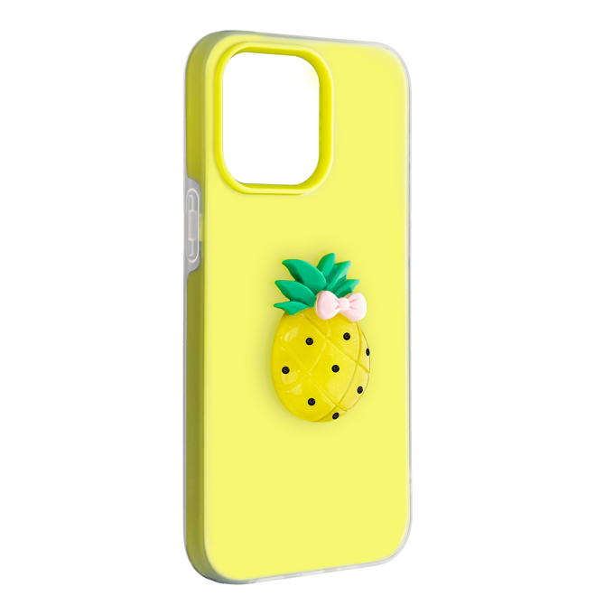 Ovitki za telefon Onasi Tutti Frutti 2v1 za Samsung Galaxy A17, dvoslojni silikonski, rumen, frosted efekt, 3D sadni motiv 4