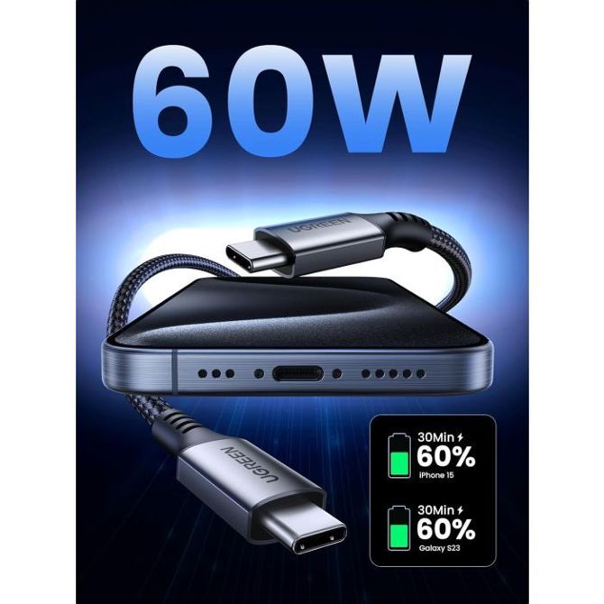 Ugreen 60W USB-C na USB-C polnilni kabel, 2M 3