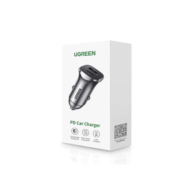 Ugreen avtopolnilec USB + USB-C PD 18W siv - box 2