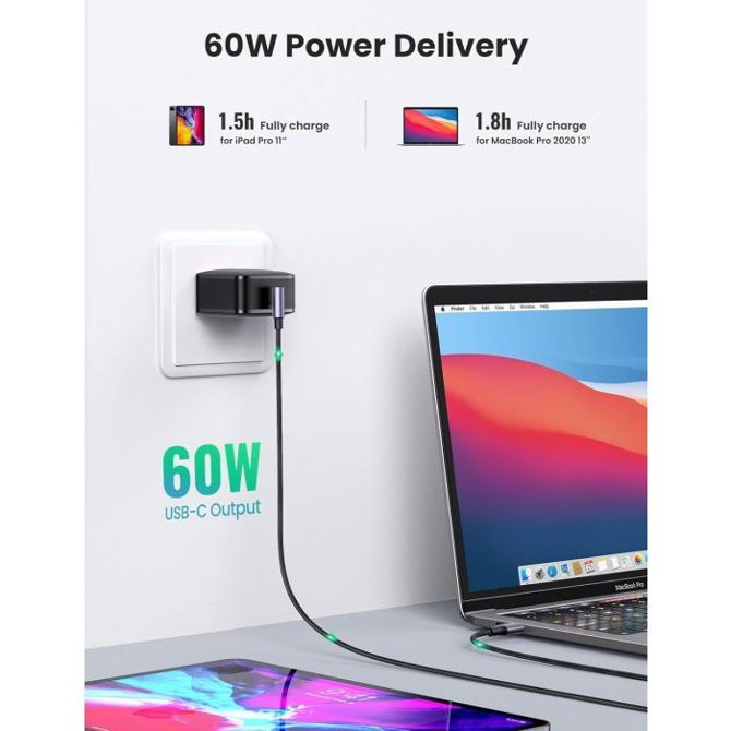 Ugreen USB-C na kotni USB-C kabel 60W 2M 5