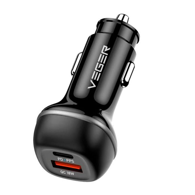 VEGER avtopolnilec CC62 USB+USB-C PD, QC3.0 51W 2