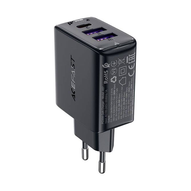 Stenski polnilec Acefast A57 GaN 2xUSB-A+USB-C PD35W EU (črn) 3