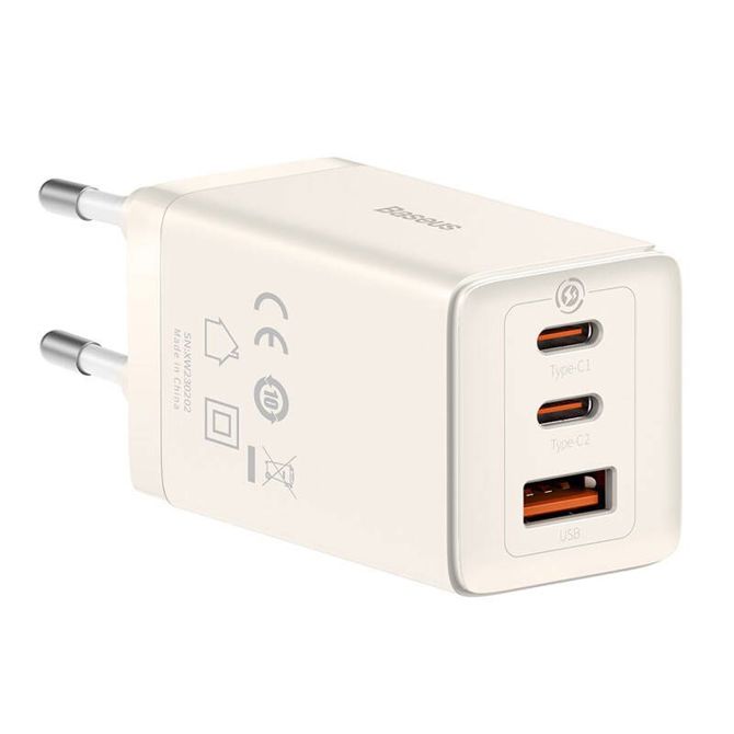 Stenski polnilnik Baseus GaN5 2x USB-C + USB, 65W + kabel 1m (bel) 3