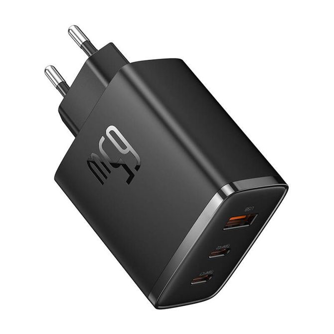 Stenski polnilec Baseus OS-Cube Pro 2xUSB-C + USB, 65W (črn) 2