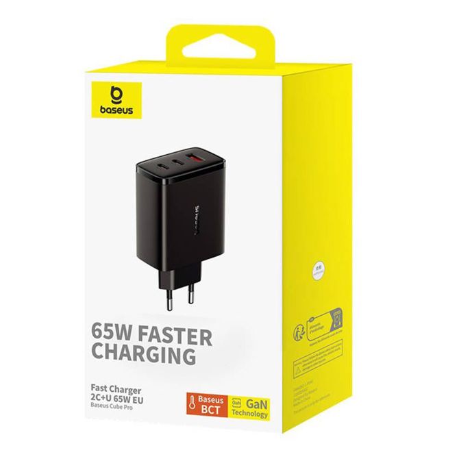 Stenski polnilec Baseus OS-Cube Pro 2xUSB-C + USB, 65W (črn) 6