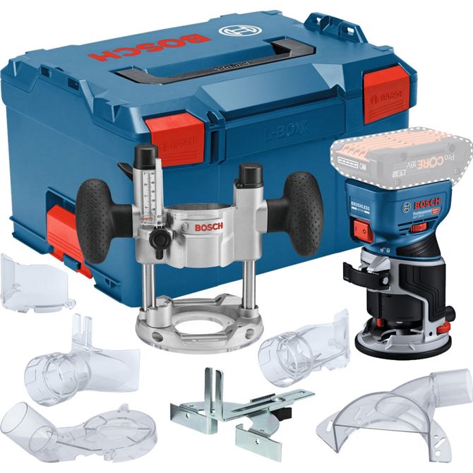 Akumulatorski robni rezkar Bosch GKF 18V-8 Professional  solo + potopna enota (modro/črna, brez baterije in polnilnika, v L-BOXX-u)
