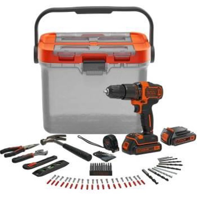Akumulatorski udarni vrtalnik Black&Decker BCKSB04, 18V, 2x Li-Ion baterija 1,5Ah, 78 delni komplet, oranžna/črna
