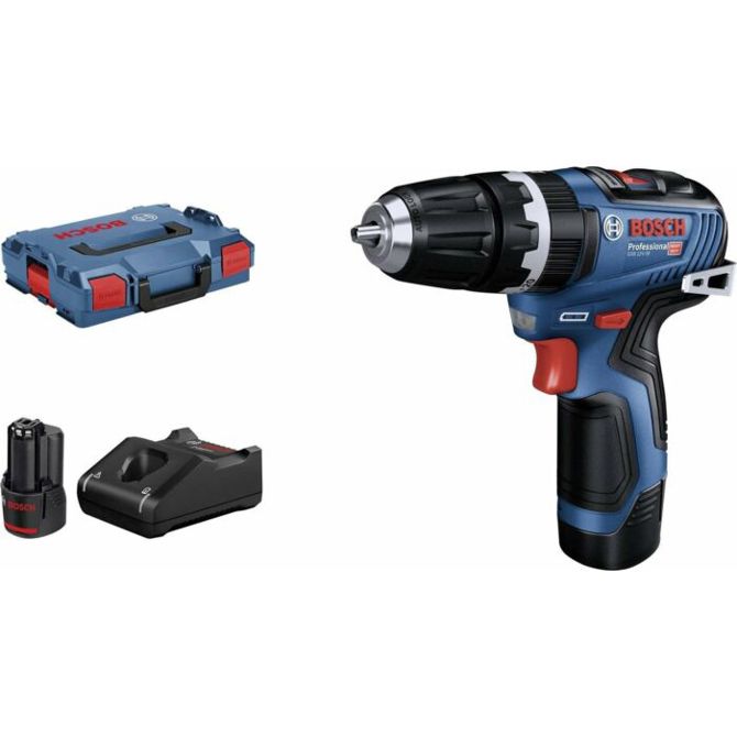 Akumulatorski udarni vrtalnik Bosch GSB 12V-35 Professional, 12 Volt, 2x Li-Ion baterija 3,0 Ah, v L-Boxx, modra/črna