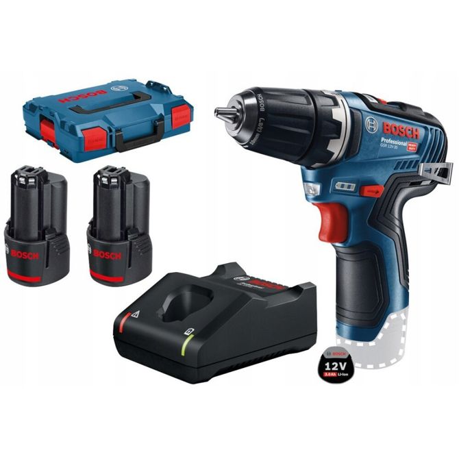 Akumulatorski vrtalni vijačnik Bosch GSR 12V-35 Professional, 12V, 2x Li-Ion baterija 3,0Ah, v kovčku, modra/črna