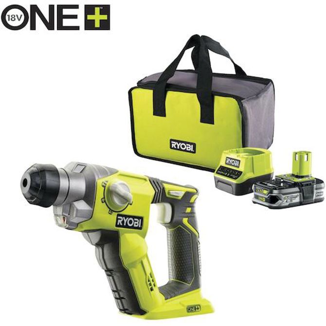 Akumulatorsko vrtalno kladivo Ryobi ONE+  R18SDS-125S, 18 V (zeleno/črno, litij-ionska baterija 2,5 Ah)