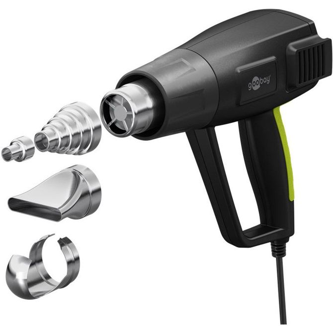 Večnamenski električni fen Goobay 1500 W LCD, 100–650 °C, 450 l/min, 4 šobe