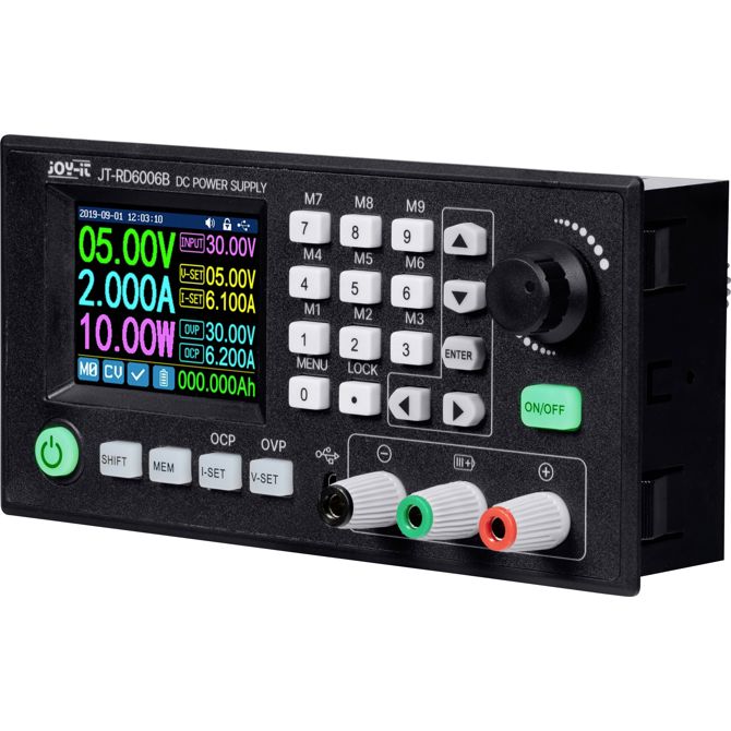 Laboratorijski napajalnik Joy-it RD6006B – 0–60 V, 0–6 A, programabilni, 2 izhoda, črna izdaja