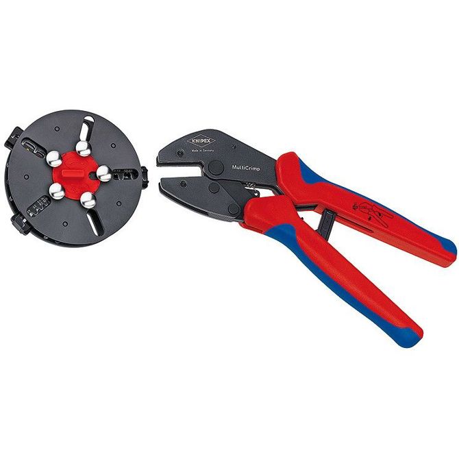Klešče Knipex MultiCrimp 97 33 01, z zamenljivim magazinom (rdeče/modre, vključno s 3 stiskalnimi matricami)