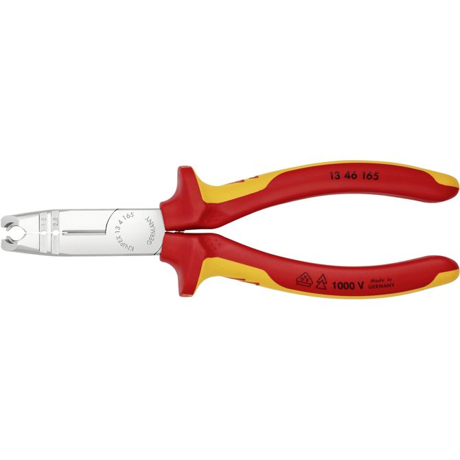 Klešče za odstranjevanje izolacije Knipex VDE 1346165 (rdeče/rumene, s stranskimi rezalniki)