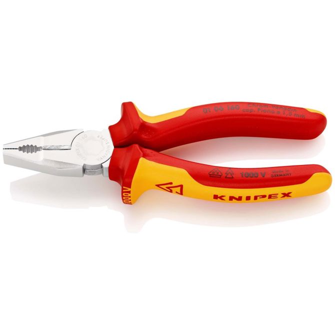 Kombinirane klešče Knipex  01 06 160 VDE (rdeče/rumene, izolirani ročaji, VDE preizkušene)